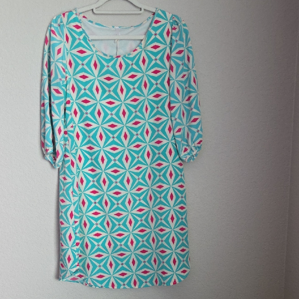 Pinkblush Turquoise and Pink Geometric Dress
